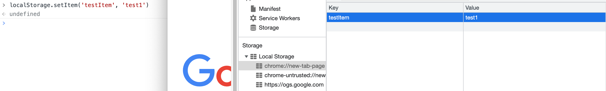 setItem In Google Console