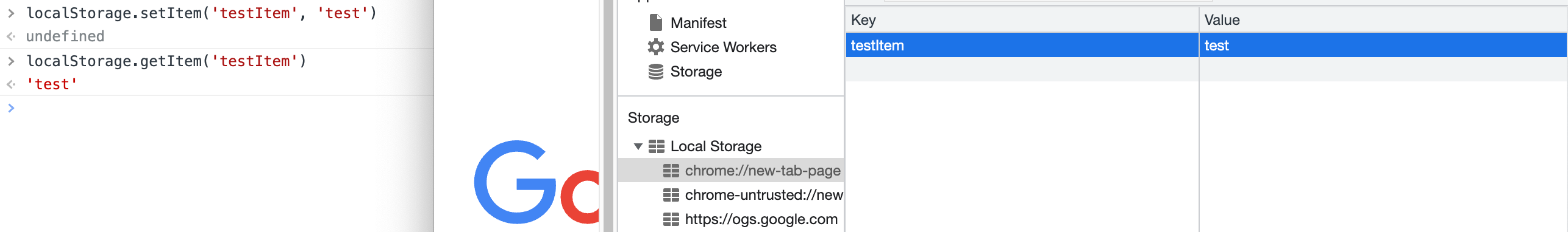 getItem In Google Console